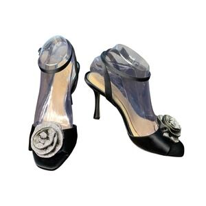 Jewel Badgley Mischka Heels Rhinestone Flower Ankle Strap Party Shoes. Size‎ 7.5